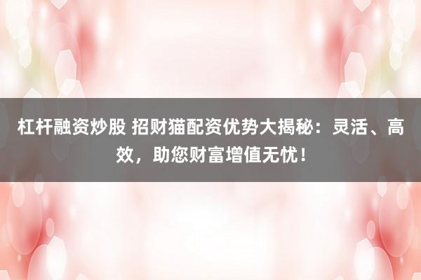 杠杆融资炒股 招财猫配资优势大揭秘：灵活、高效，助您财富增值无忧！