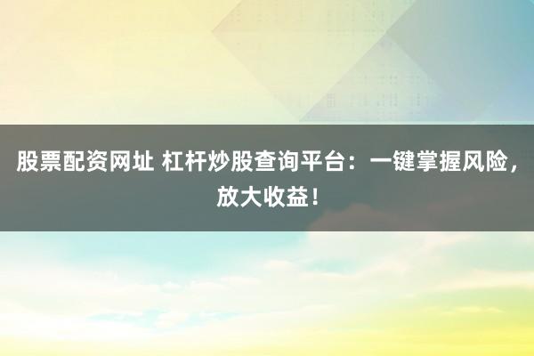股票配资网址 杠杆炒股查询平台：一键掌握风险，放大收益！