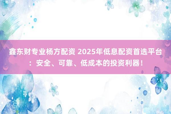 鑫东财专业杨方配资 2025年低息配资首选平台：安全、可靠、低成本的投资利器！