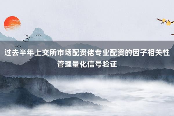 过去半年上交所市场配资佬专业配资的因子相关性管理量化信号验证